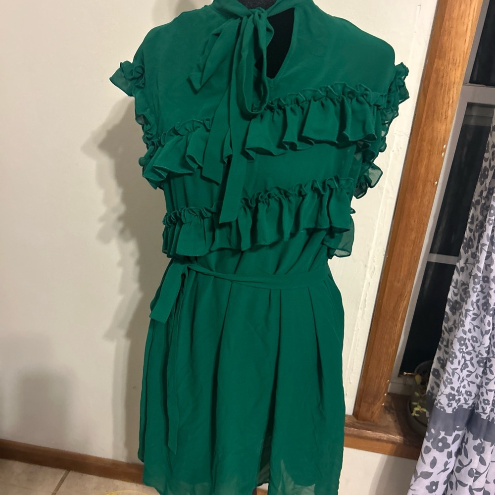New York & Company Vibrant Green Ruffle Mini Dress